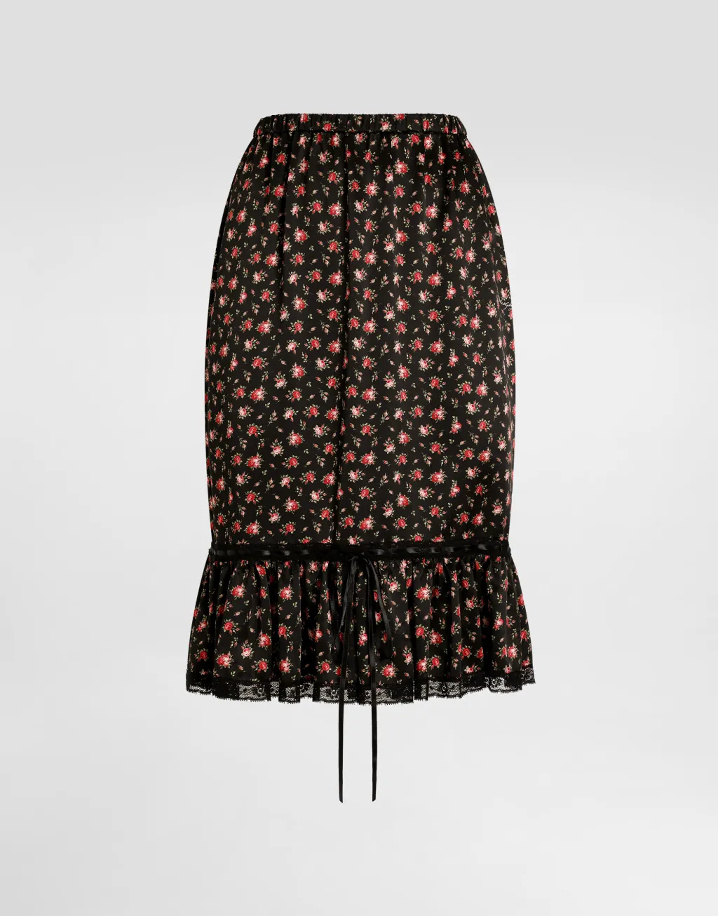 玫瑰印花荷叶边直筒裙