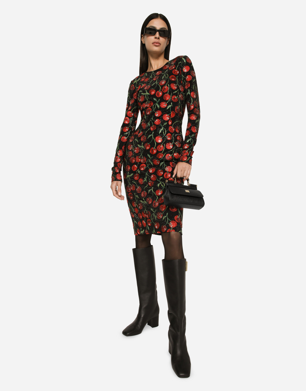 Sicily 小号手袋 + 玫瑰印花与 DG 徽标提花斜纹发带套组3