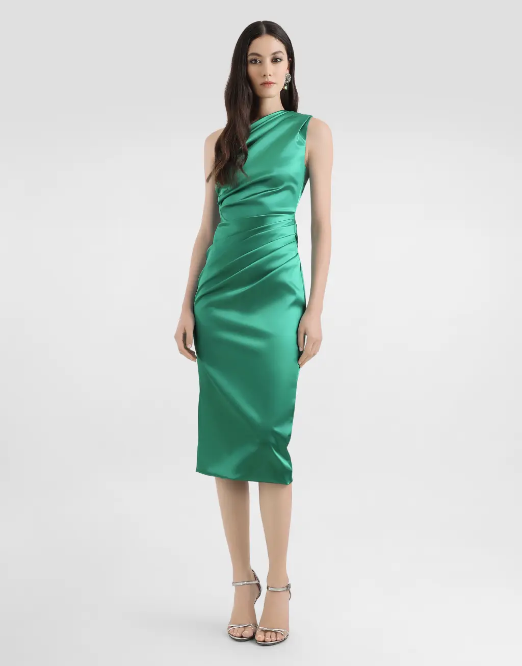 弹力缎布单肩连衣裙