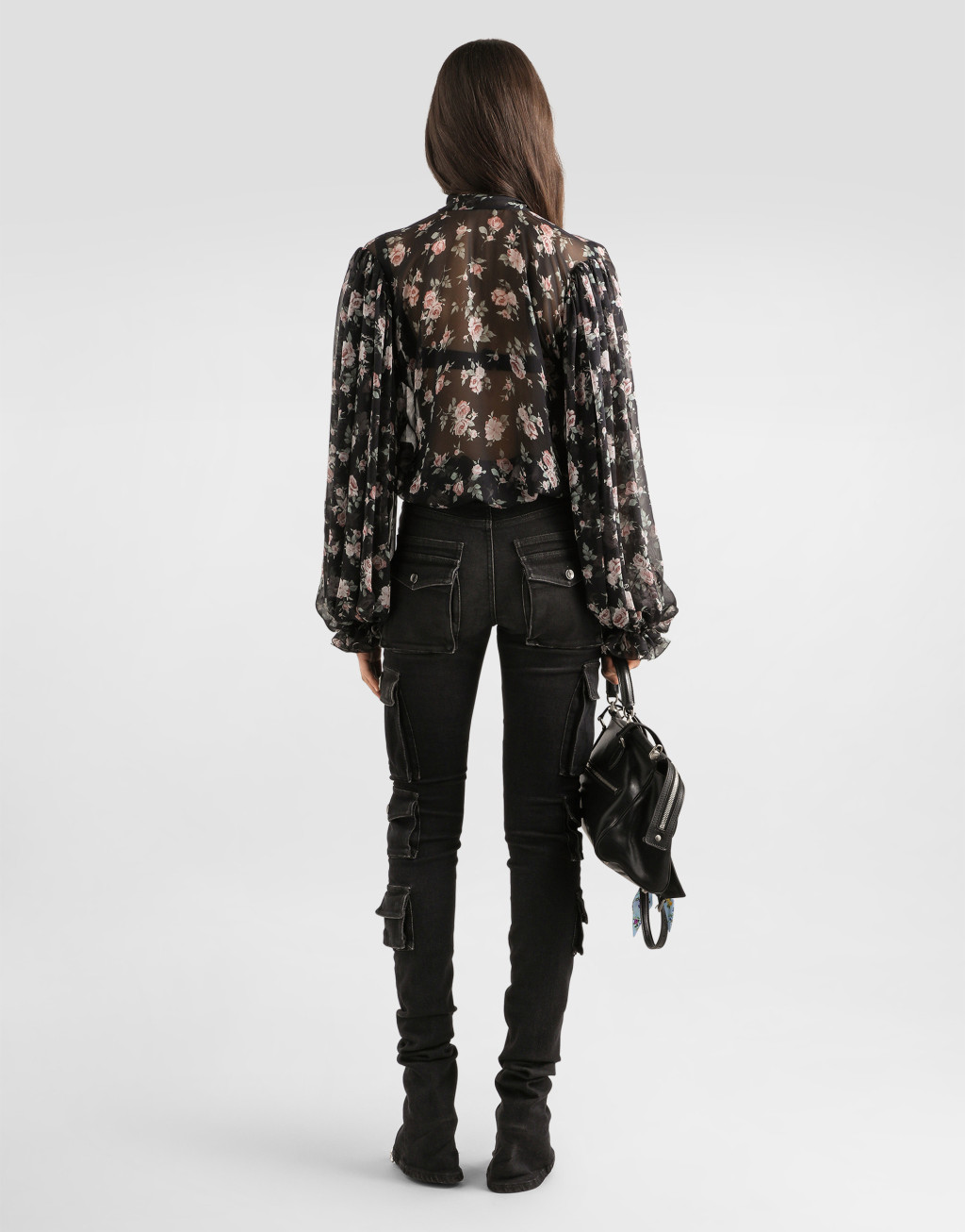 复古玫瑰印花雪纺上衣3