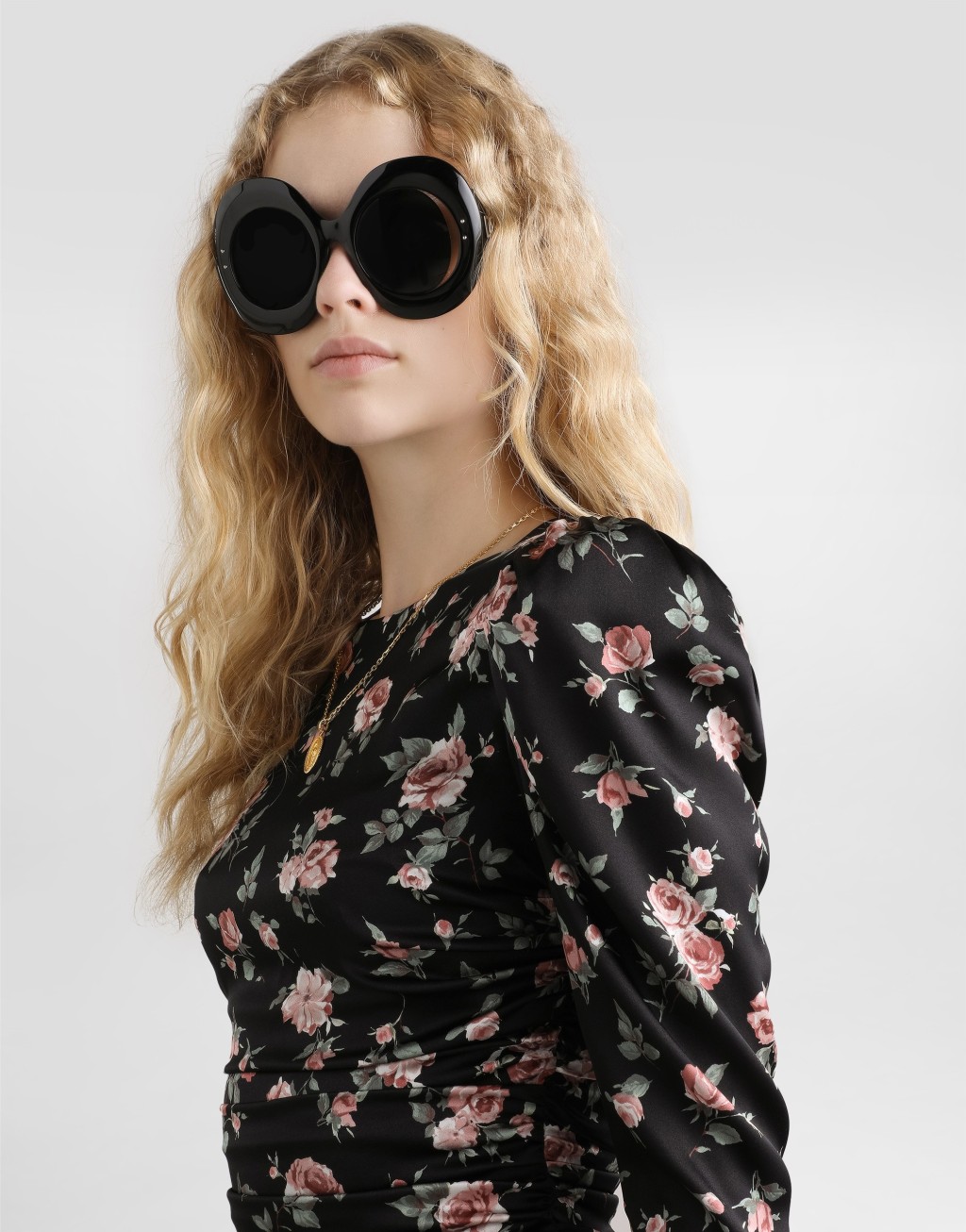 复古玫瑰印花垂褶连衣裙：4