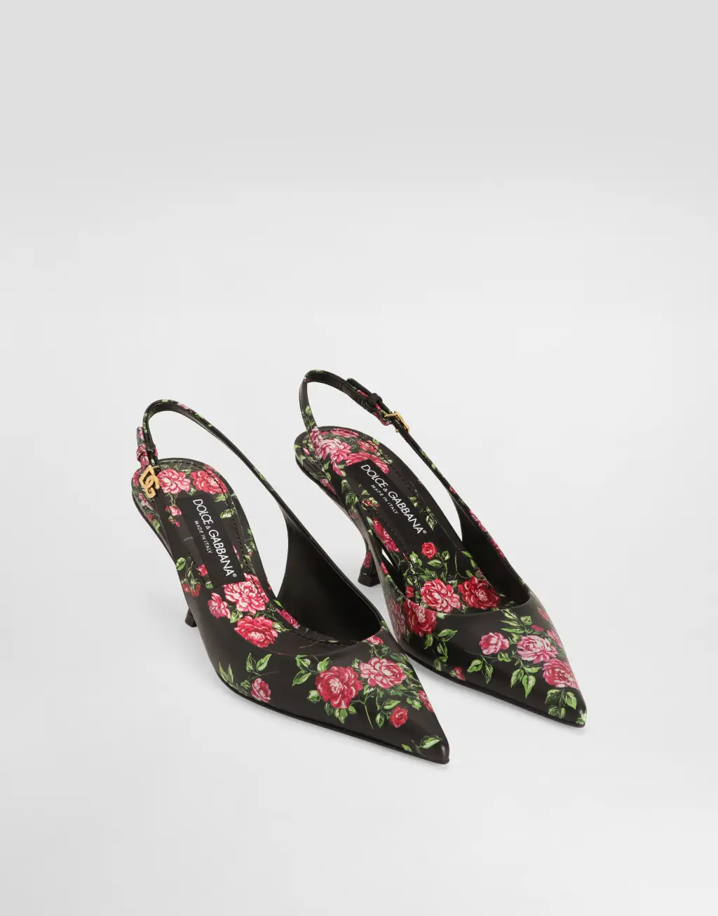 Lollo 玫瑰印花小牛皮后系带鞋