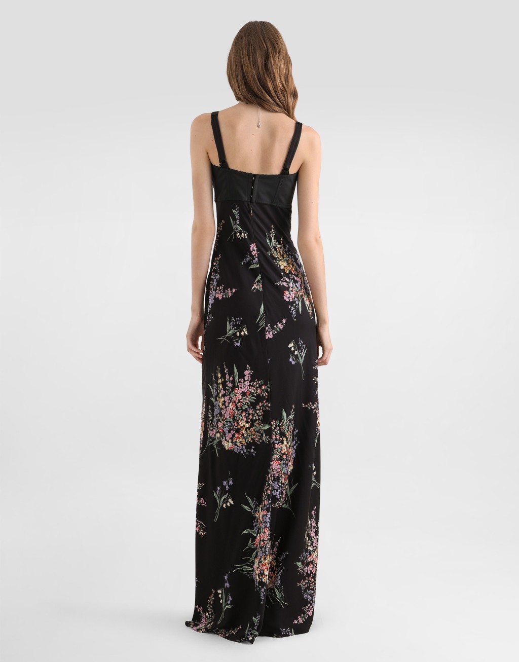 花束印花素绉缎长款连衣裙3