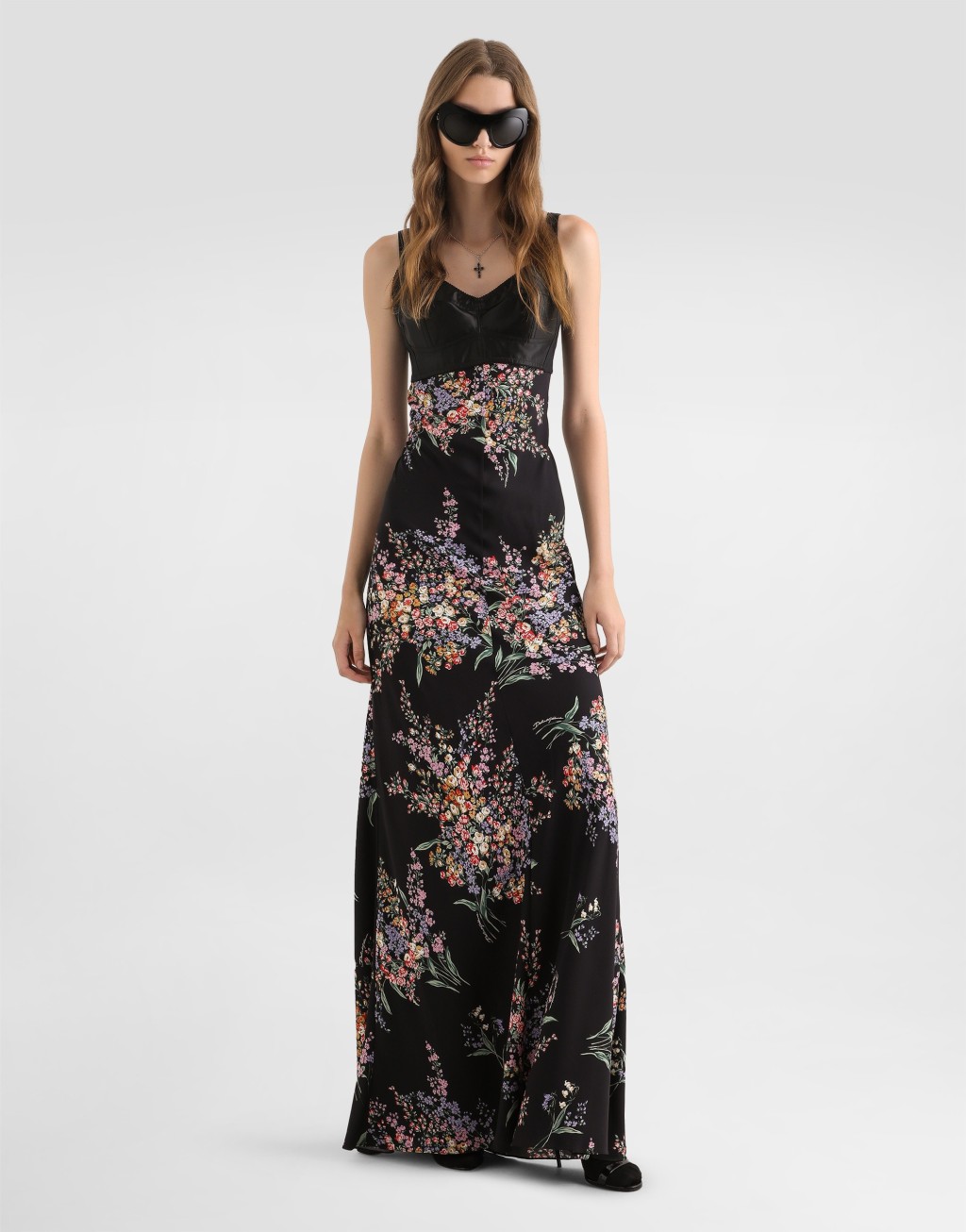 花束印花素绉缎长款连衣裙2