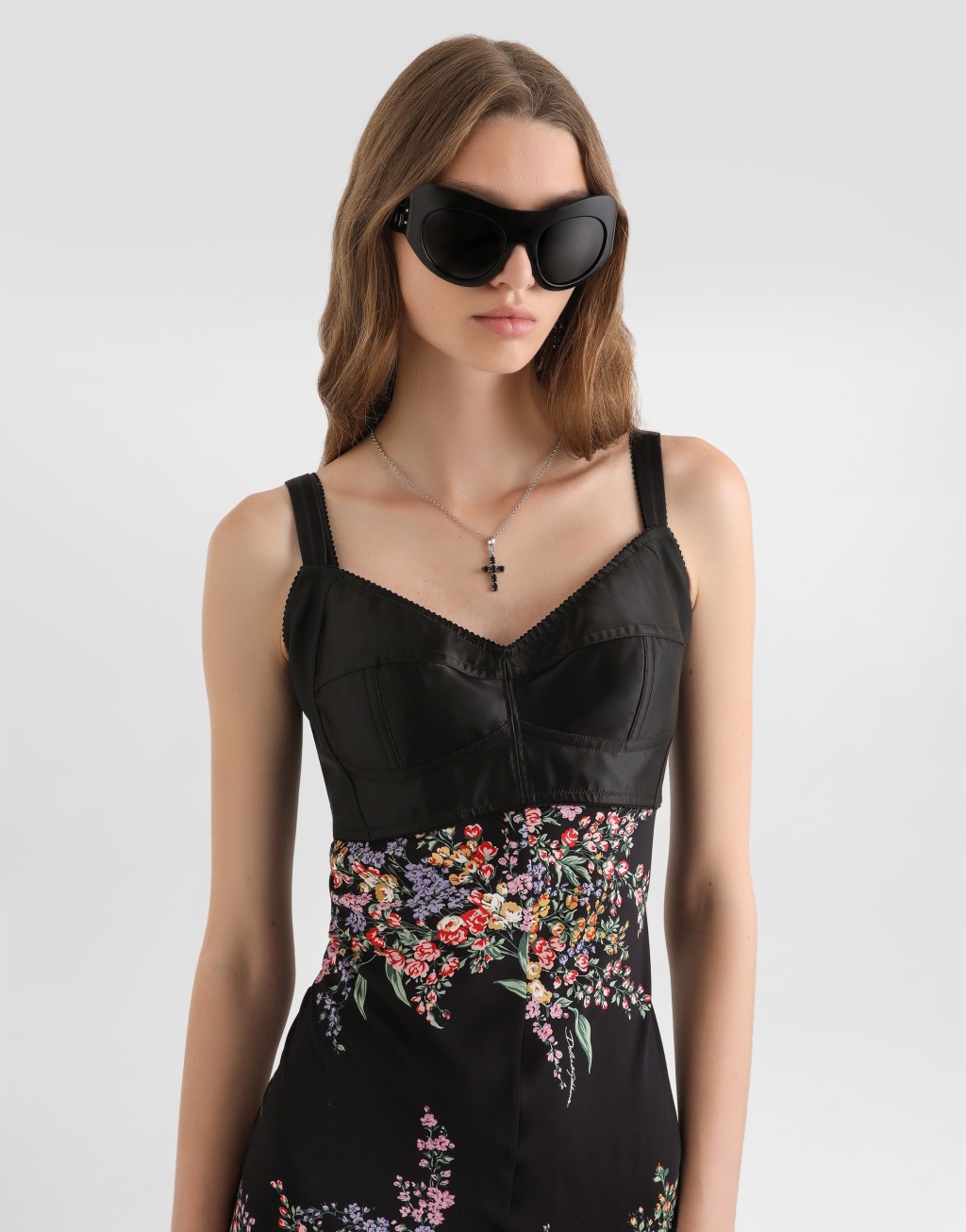 花束印花素绉缎长款连衣裙4