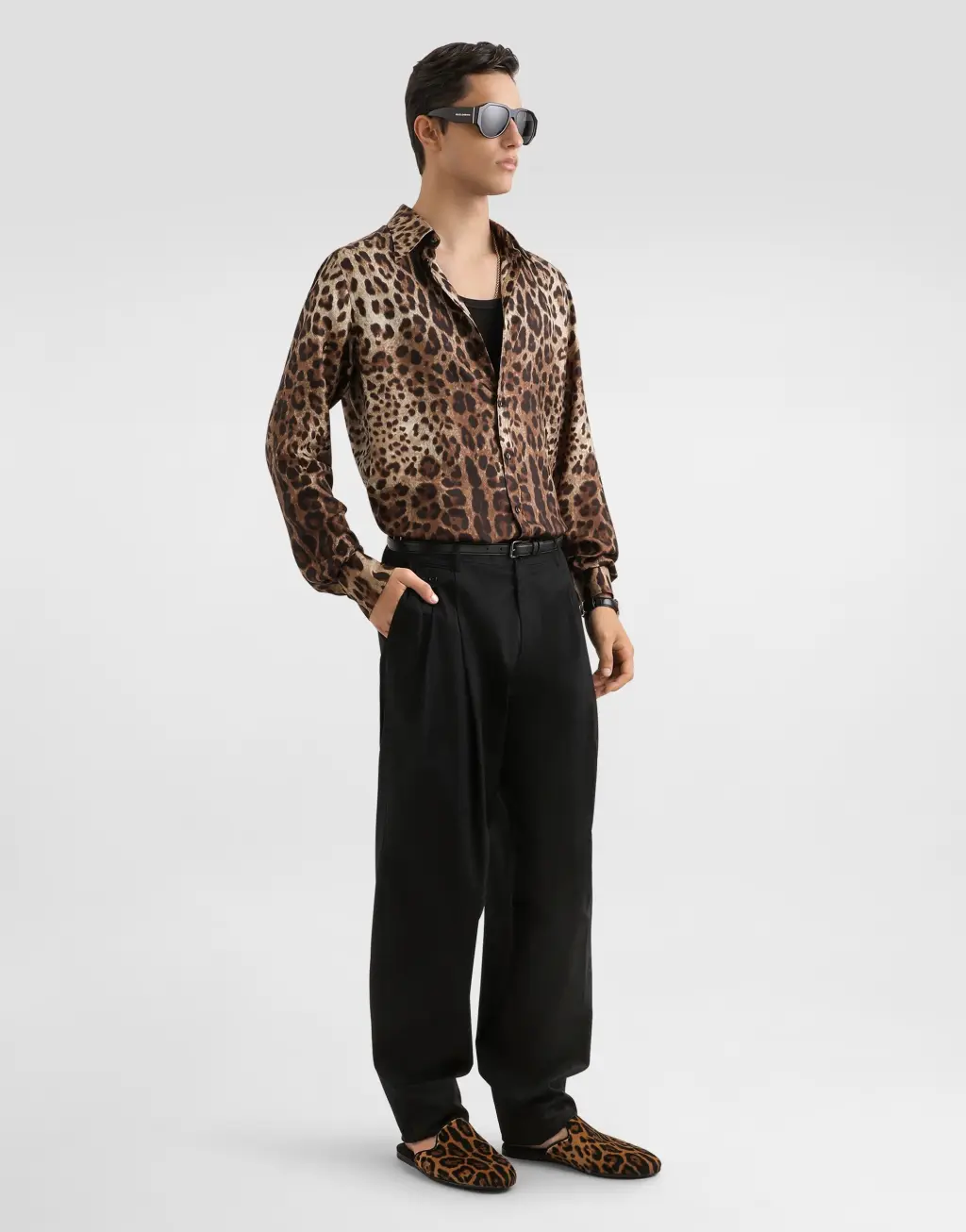 豹纹印花真丝斜纹 Gold 衬衫