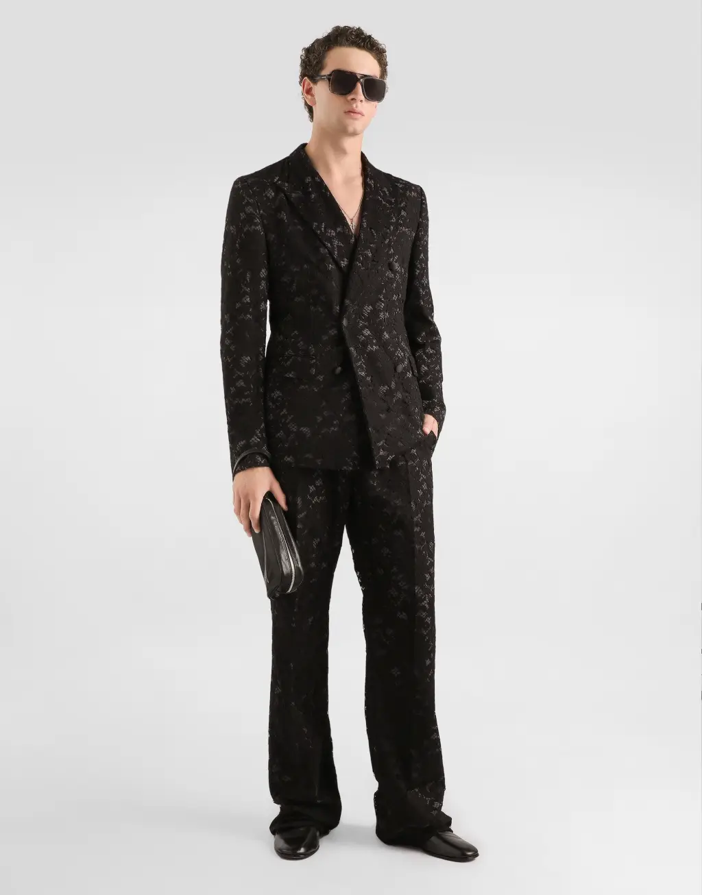 双层真丝蕾丝长裤