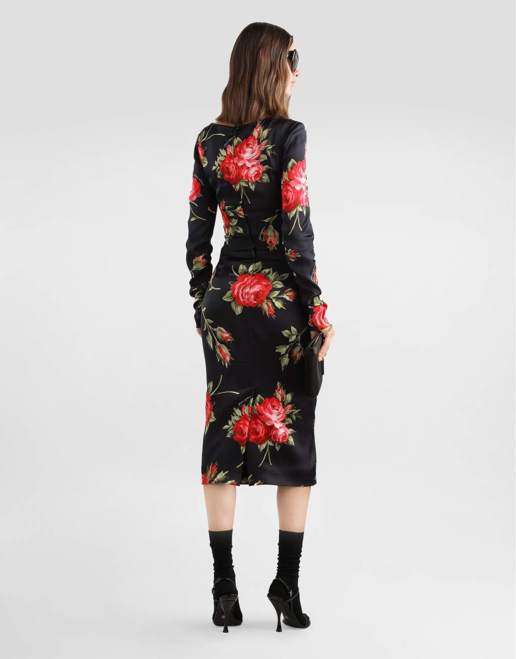 玫瑰印花直筒连衣裙3