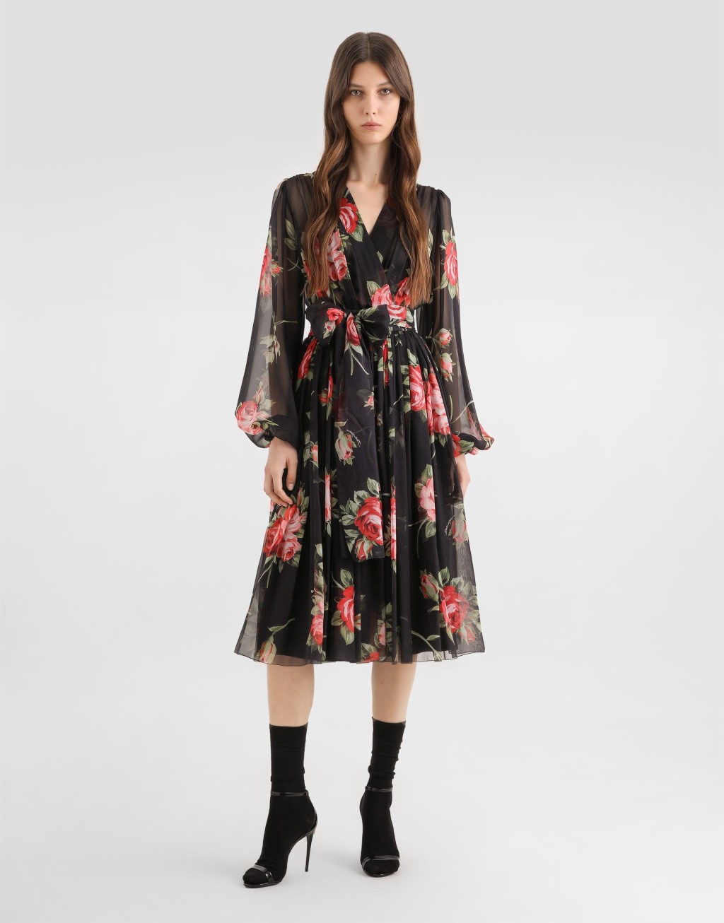 玫瑰印花雪纺连衣裙2