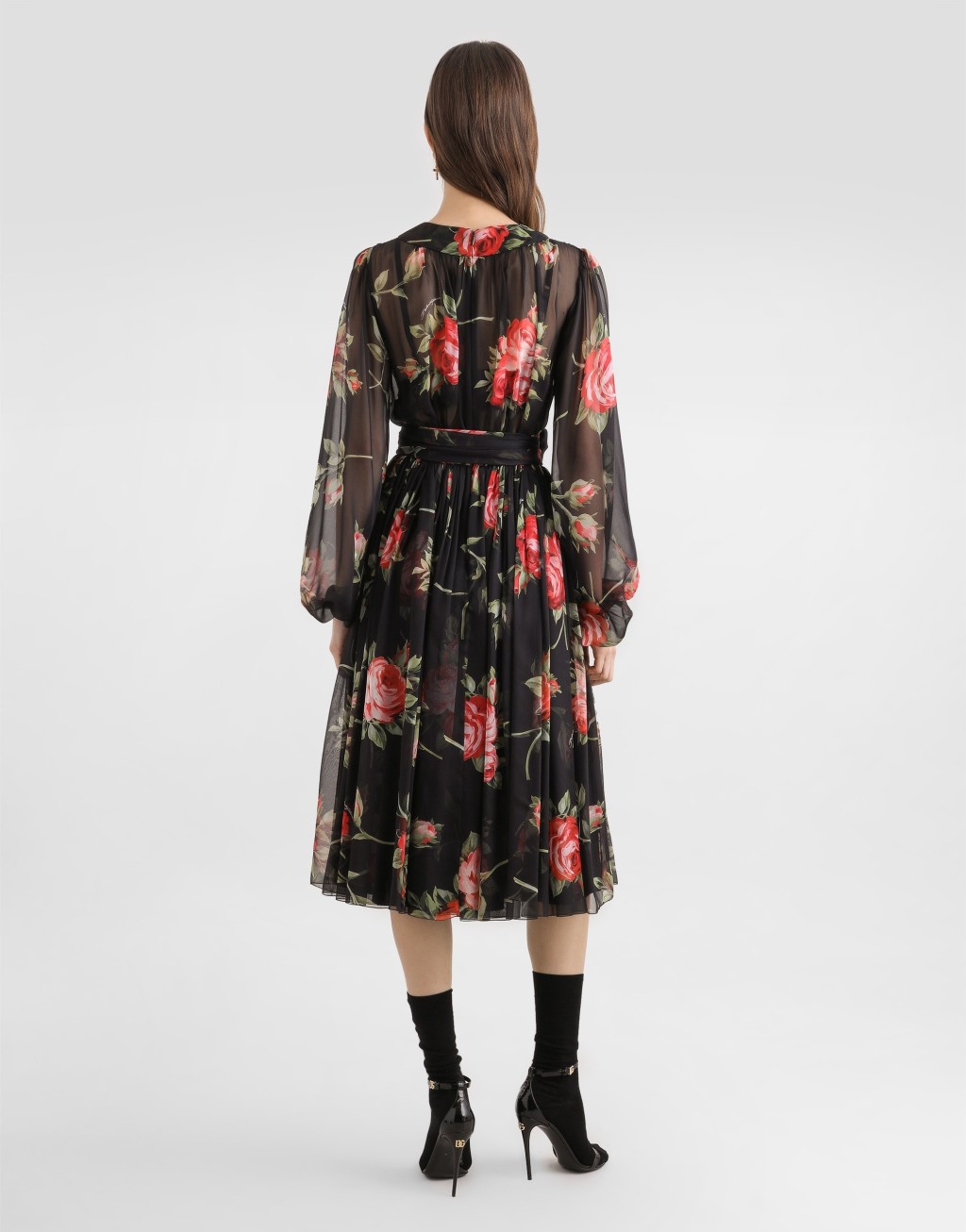 玫瑰印花雪纺连衣裙3