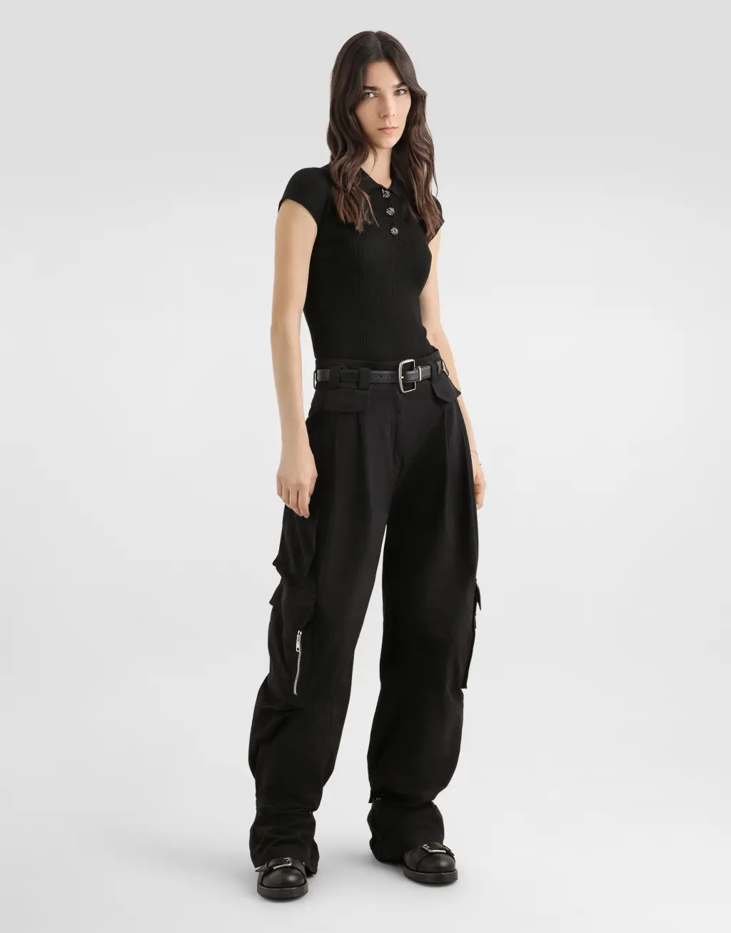 Polo 领细罗纹套衫