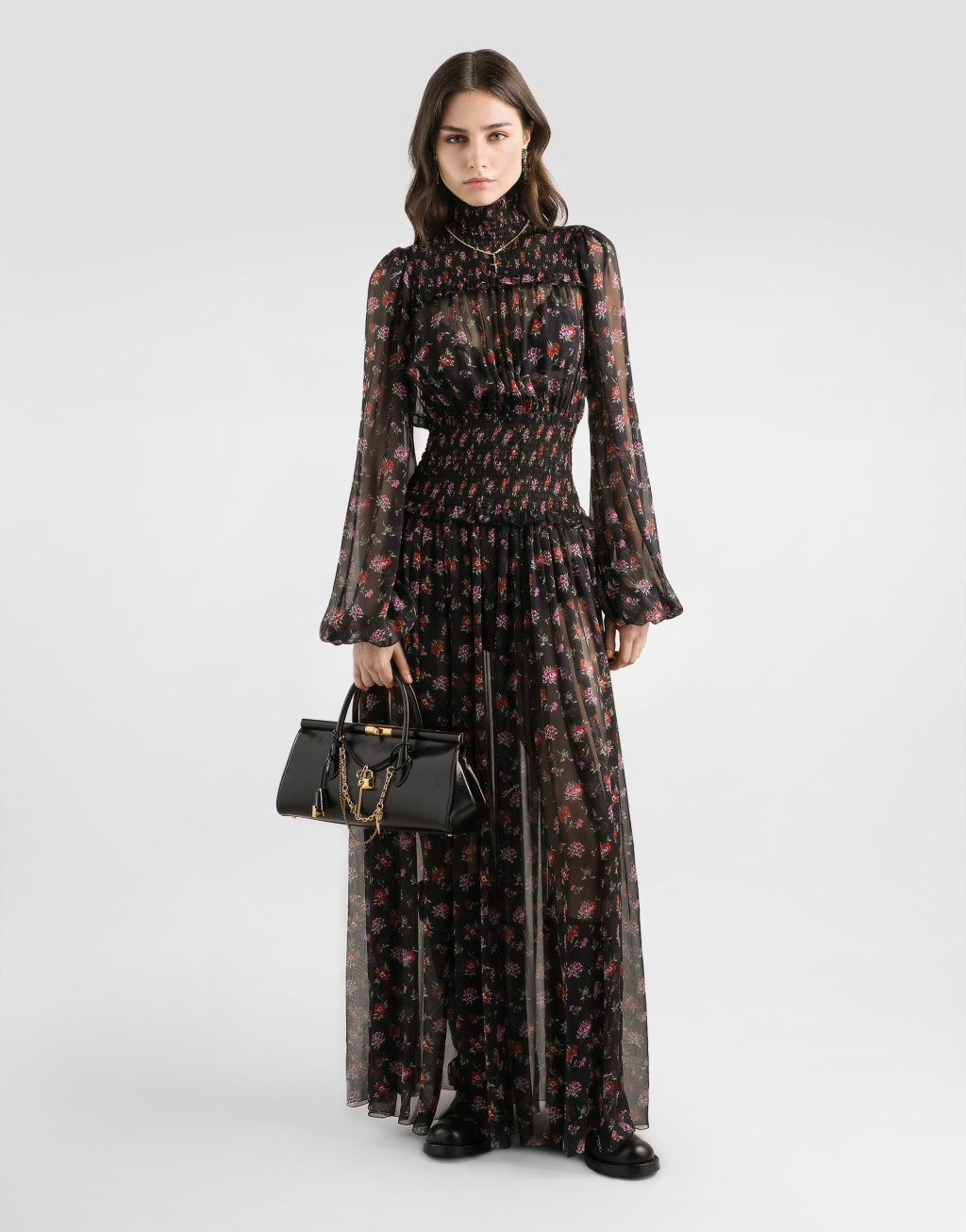 花卉印花雪纺长款连衣裙2