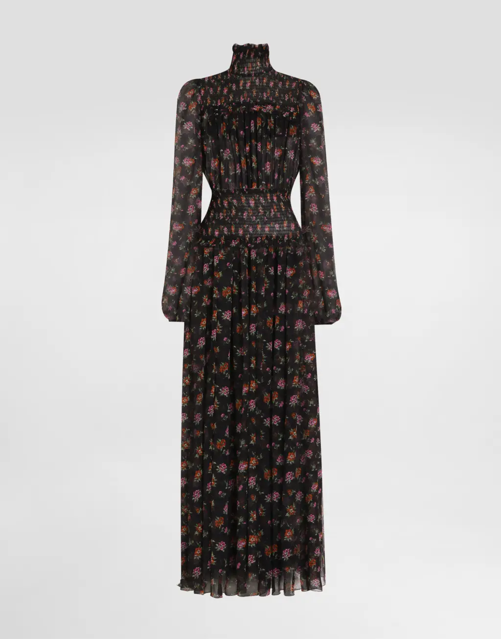 花卉印花雪纺长款连衣裙