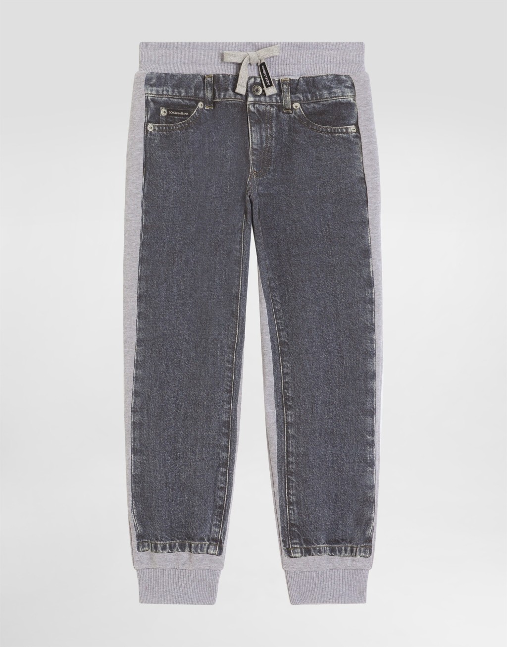 牛仔效果印花抓绒长裤1