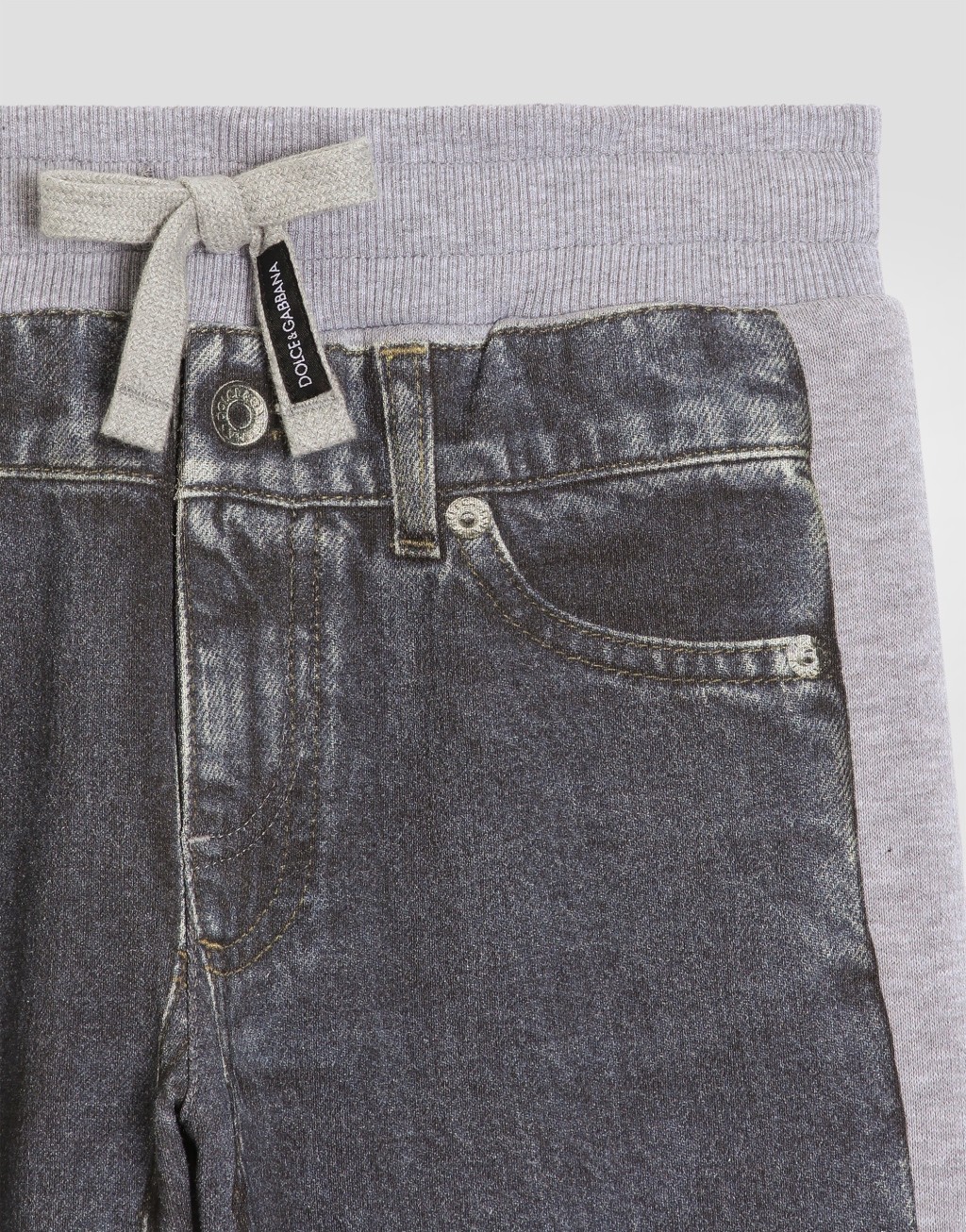 牛仔效果印花抓绒长裤3