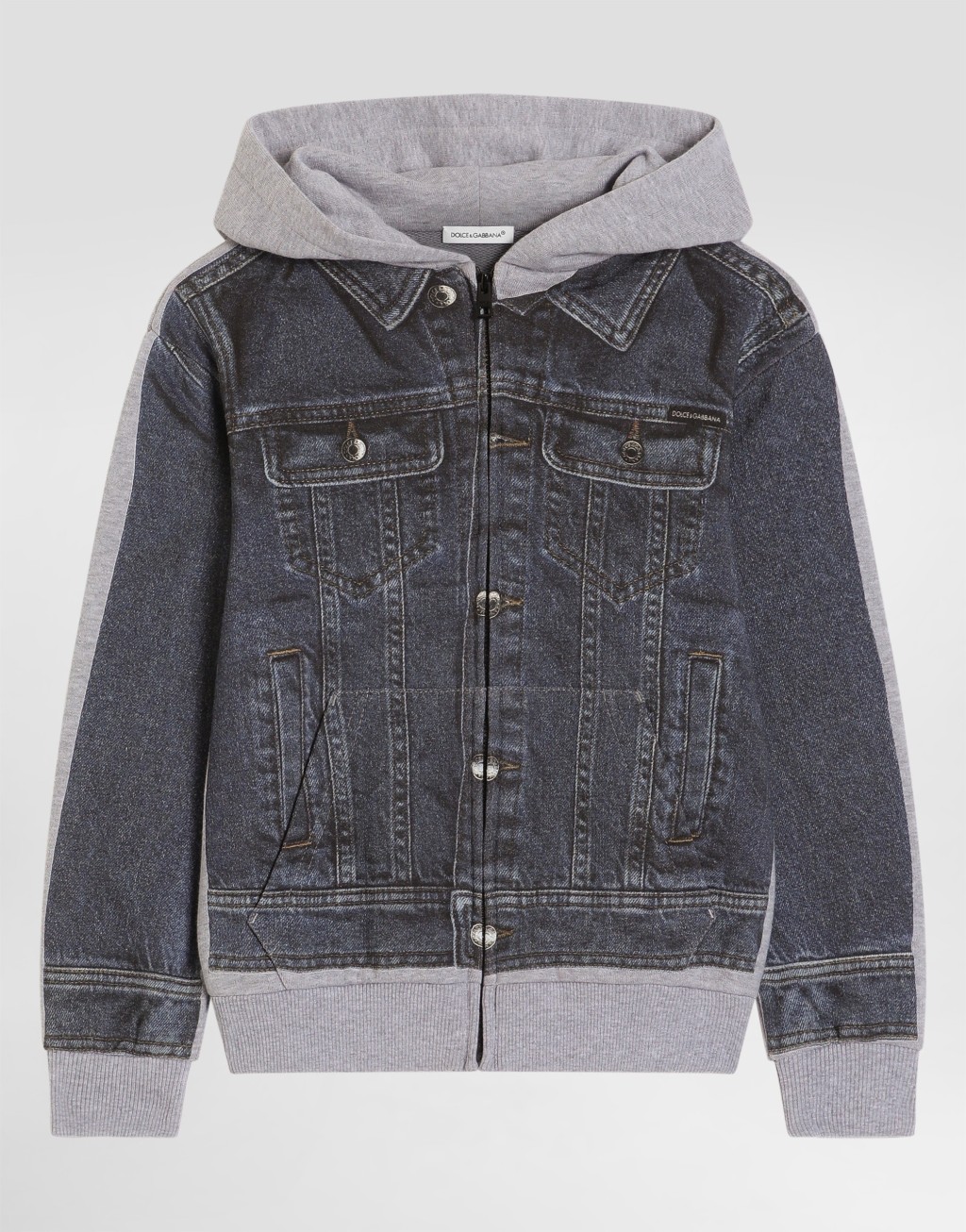 牛仔效果印花连帽卫衣1