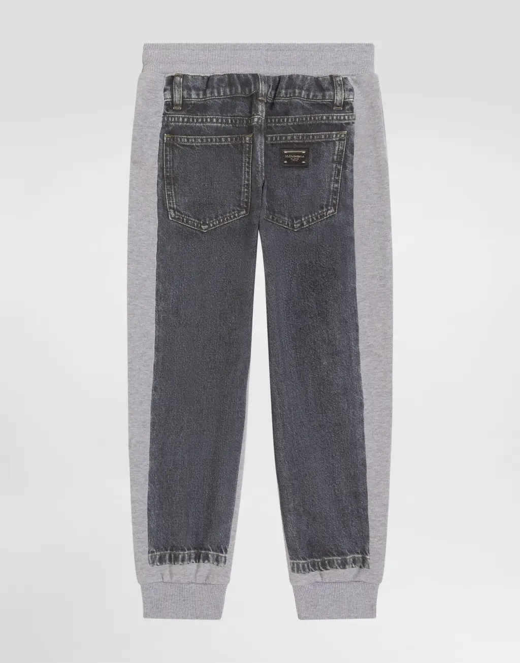 牛仔效果印花抓绒长裤