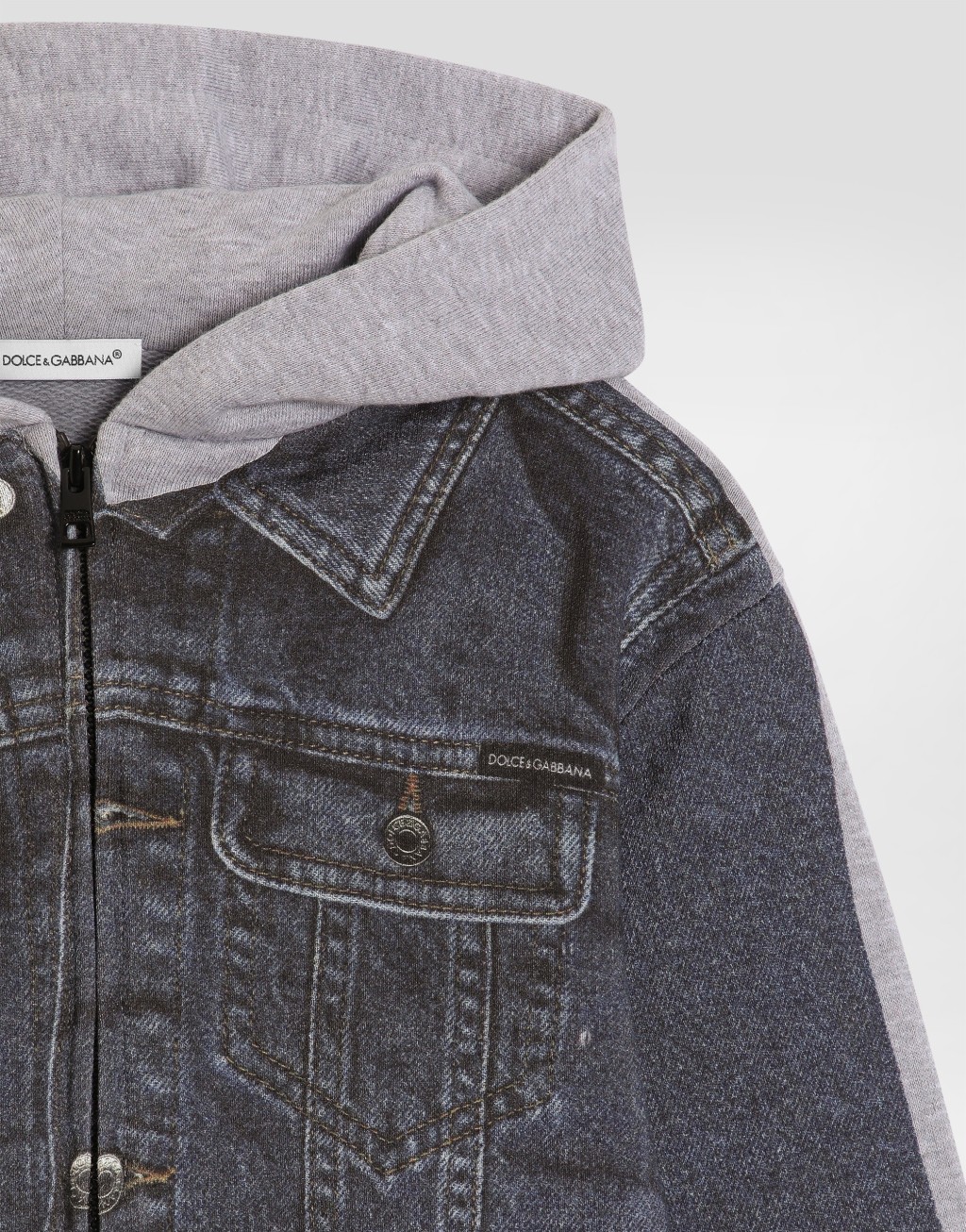 牛仔效果印花连帽卫衣3