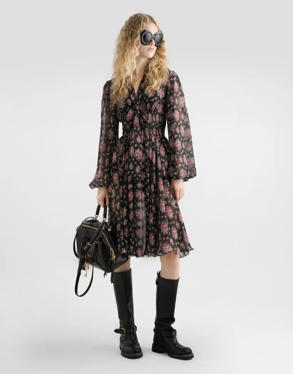 碎花印花雪纺连衣裙