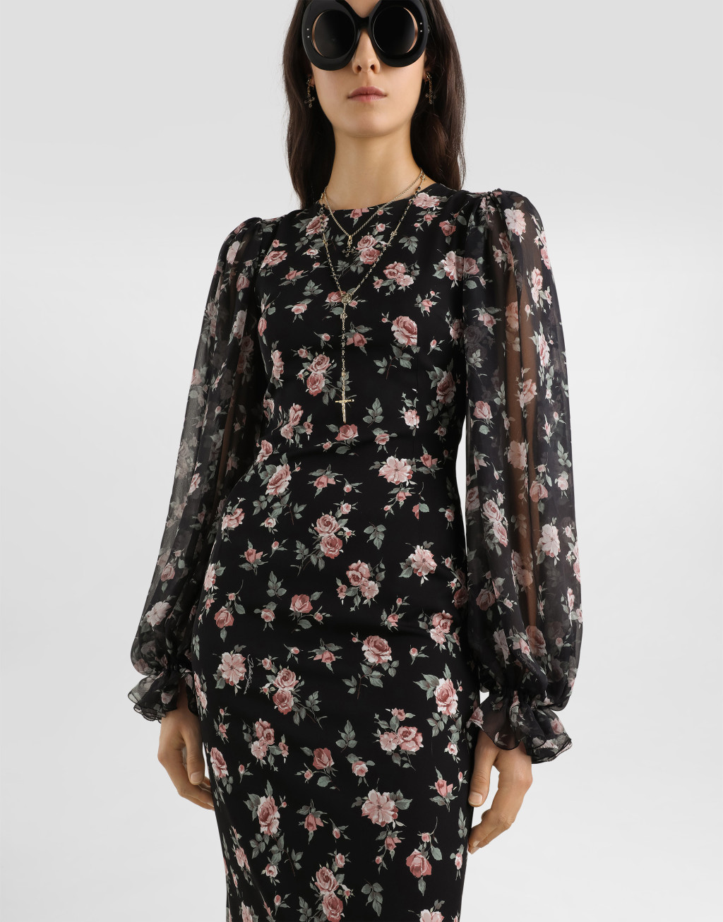 复古玫瑰印花素绉缎连衣裙4