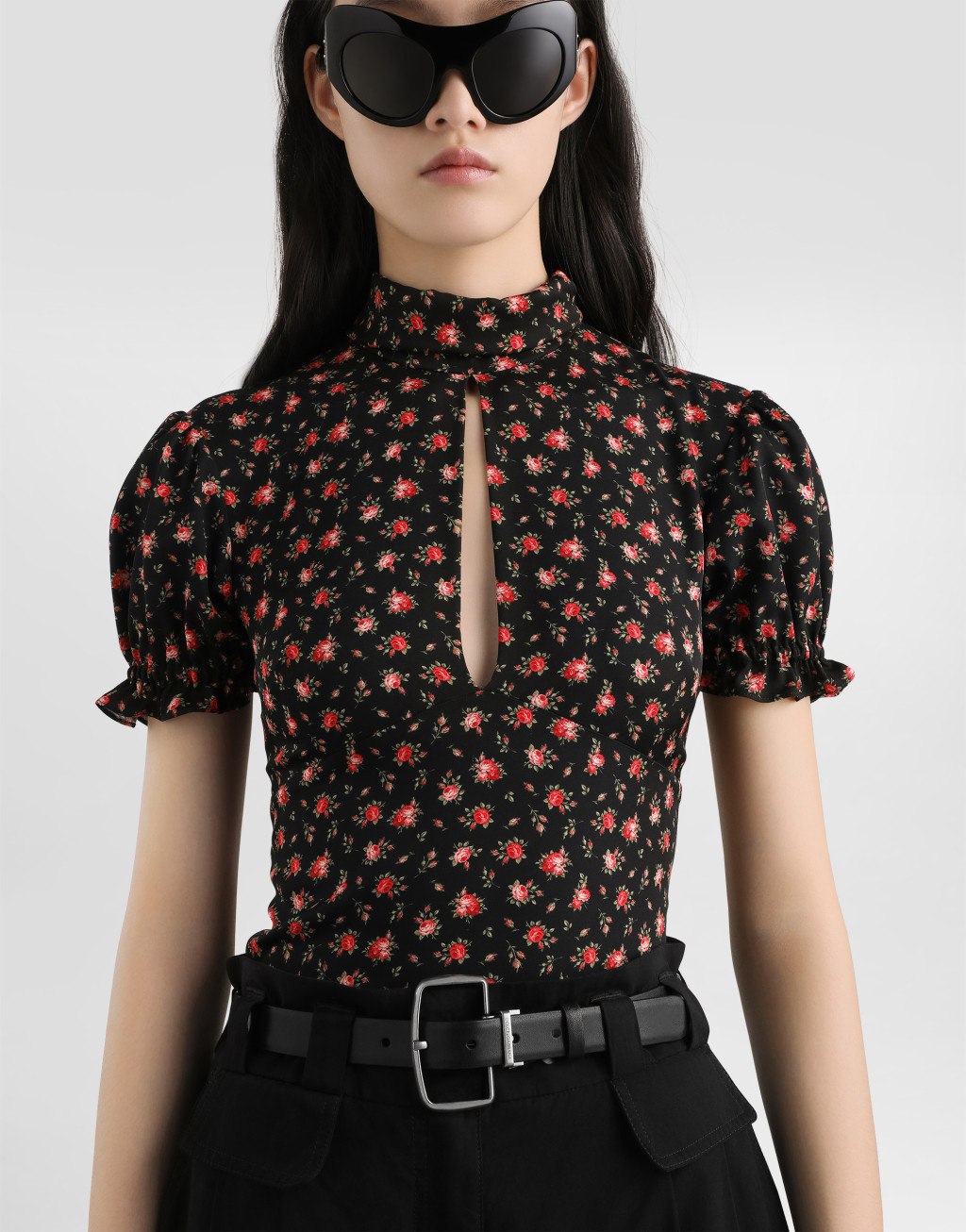 蔷薇印花素绉缎上衣4