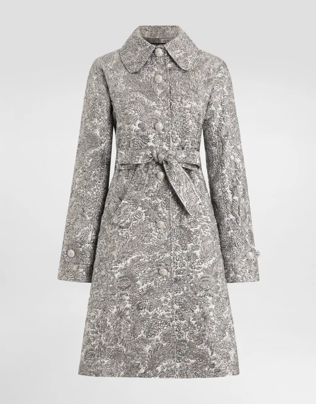 金银线花卉提花面料风衣