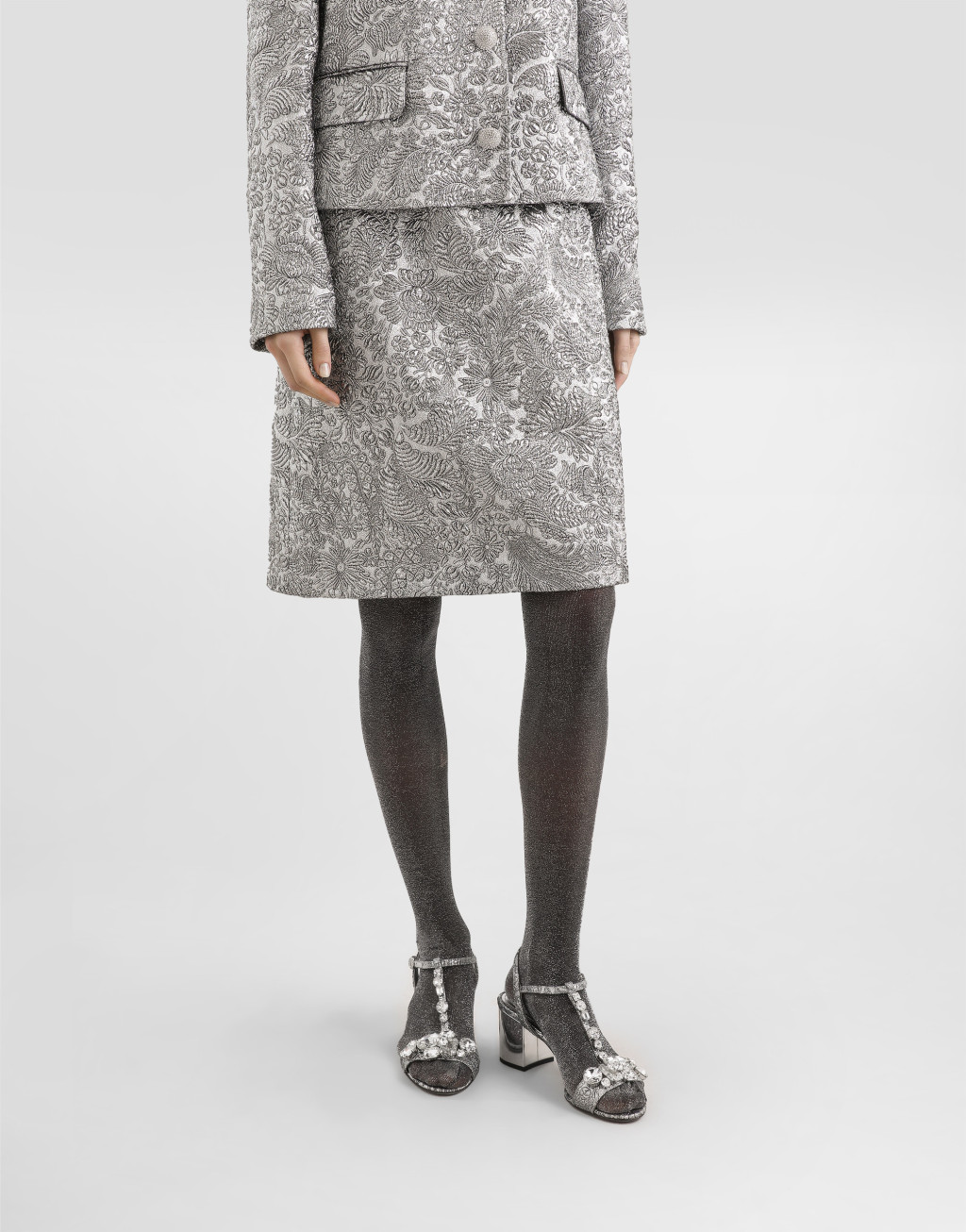 金银线花卉提花迷笛半裙4