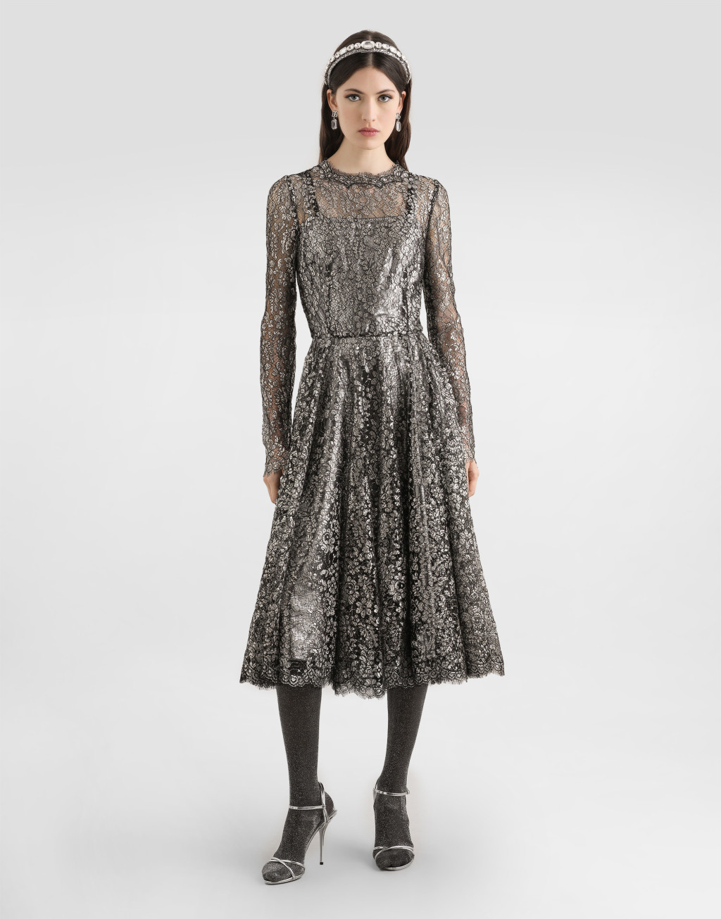 金银线蕾丝连衣裙2