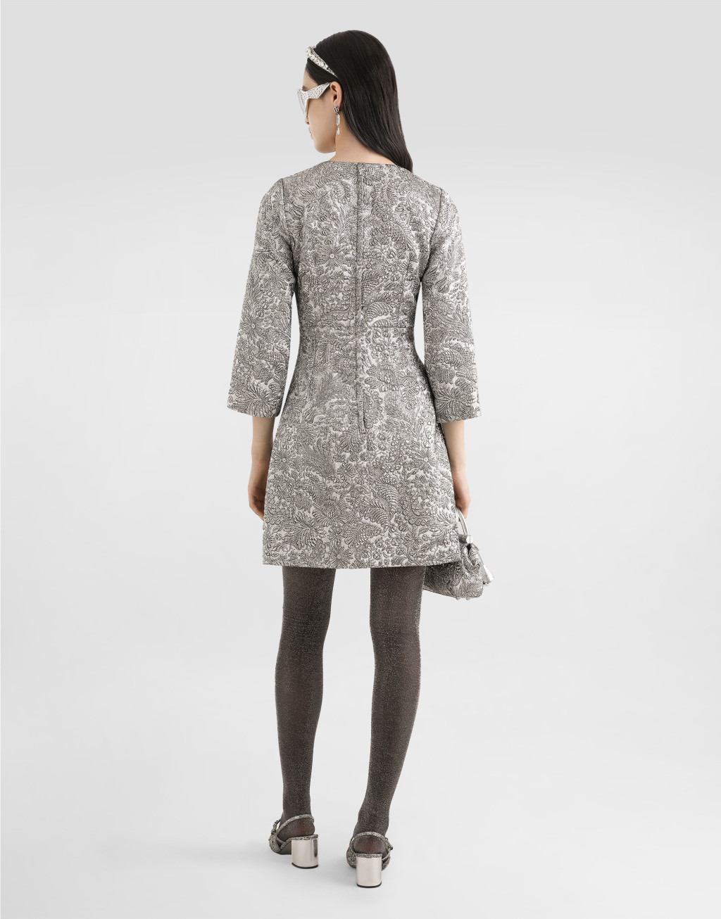 金银线花卉提花连衣裙3