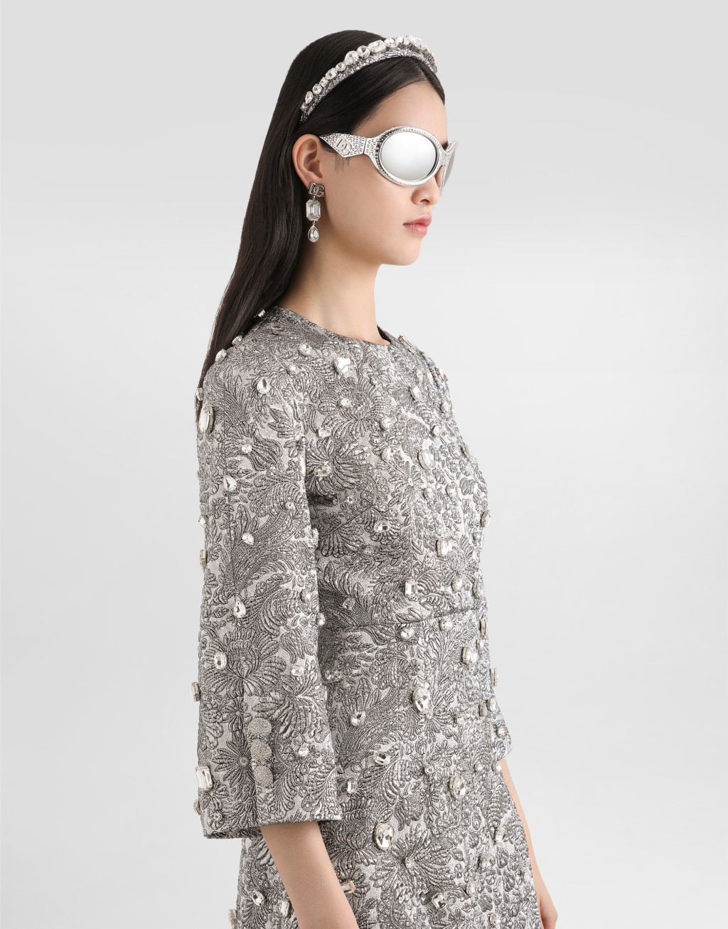 金银线花卉提花刺绣连衣裙4