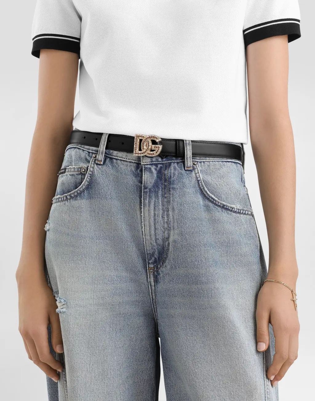 DG 徽标小牛皮腰带