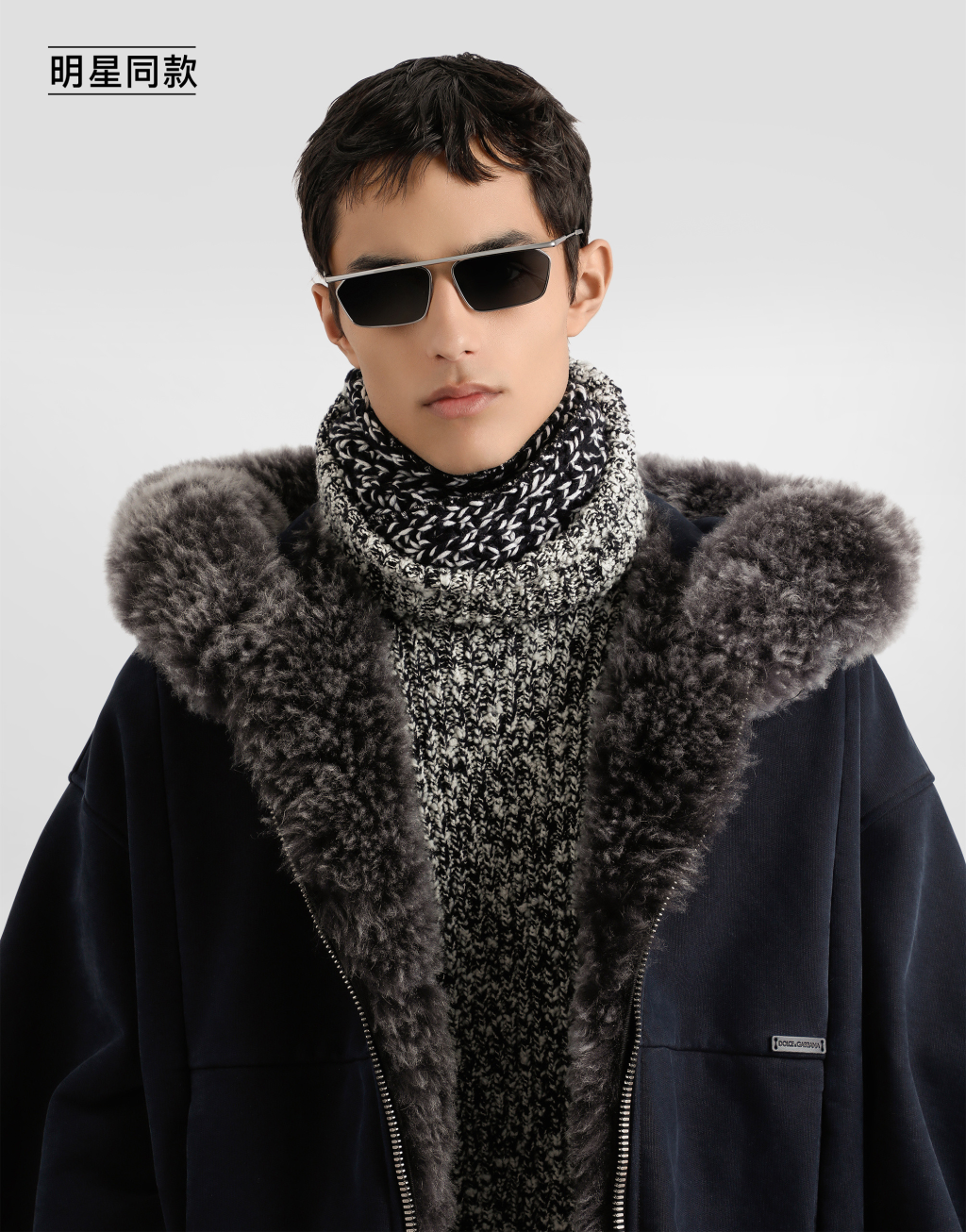 明星同款皮草饰边连帽卫衣4