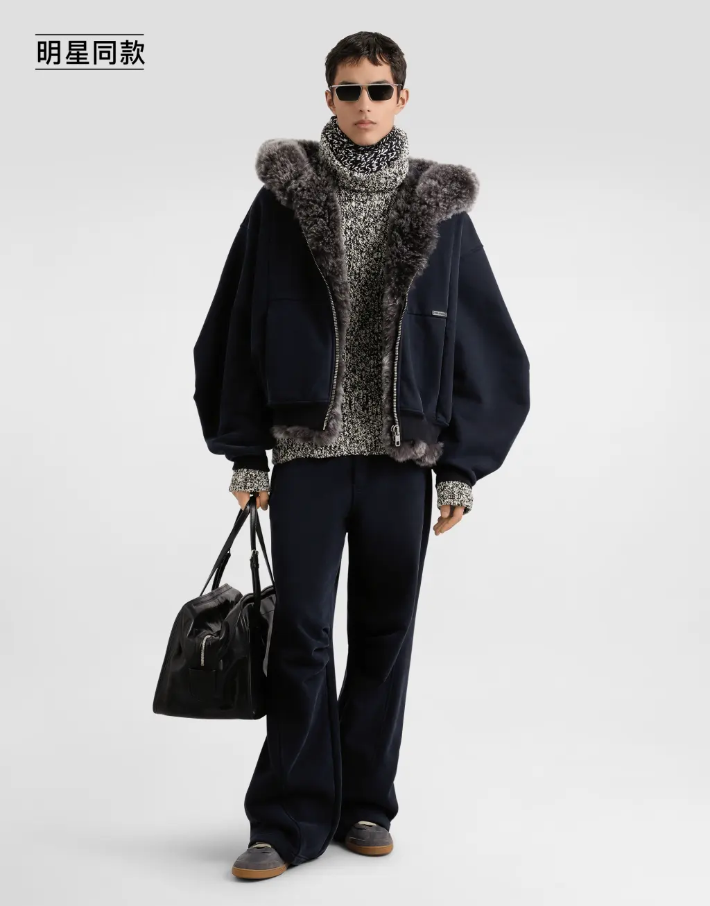 明星同款皮草饰边连帽卫衣
