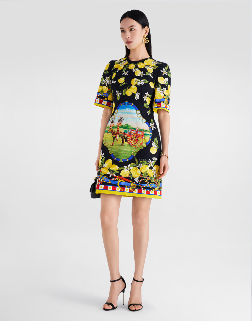 印花提花锦缎连衣裙2