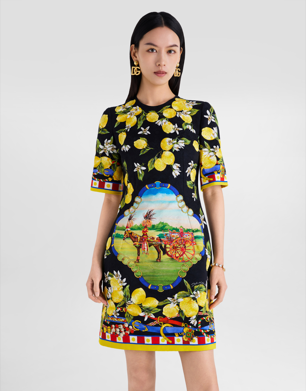 印花提花锦缎连衣裙4