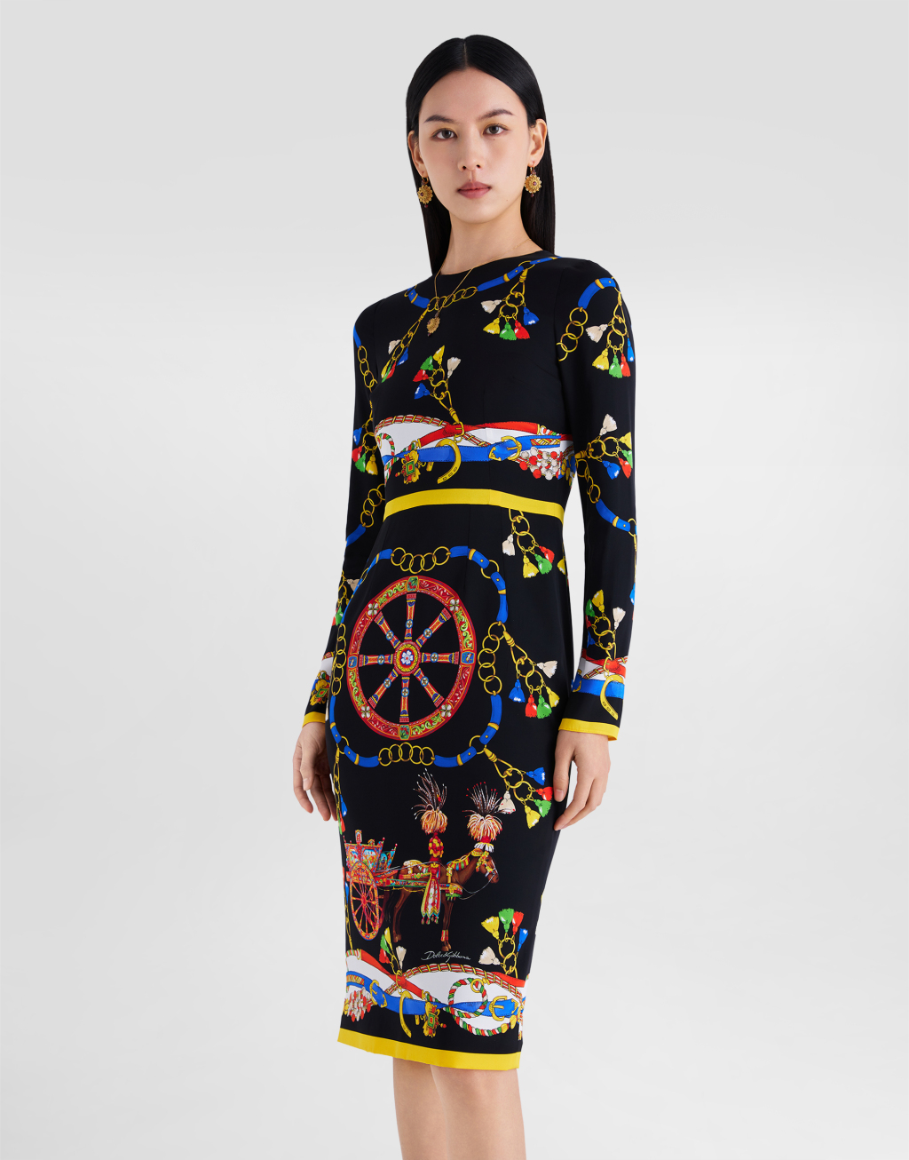 印花真丝缎连衣裙4