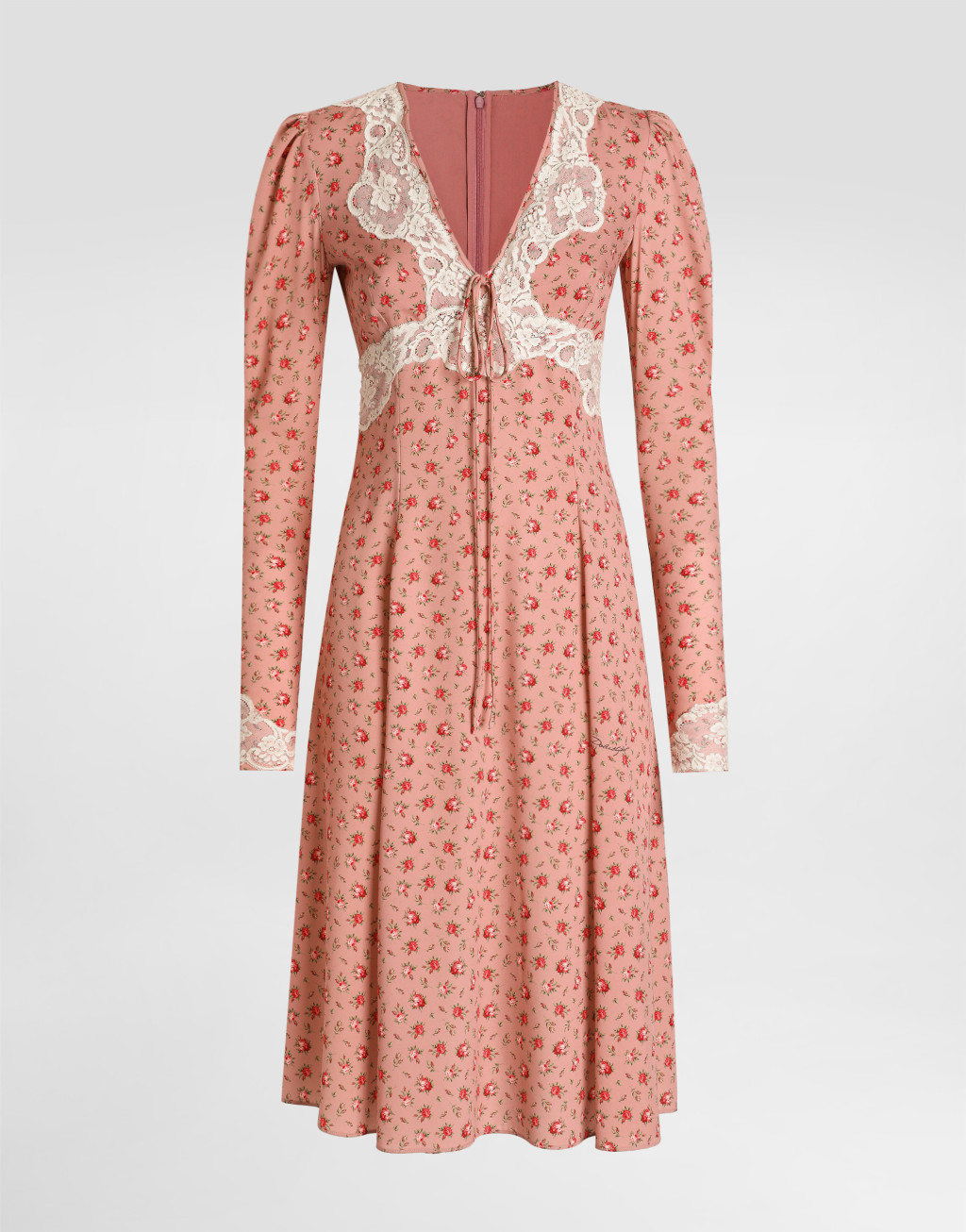 真丝绉缎小玫瑰印花连衣裙1