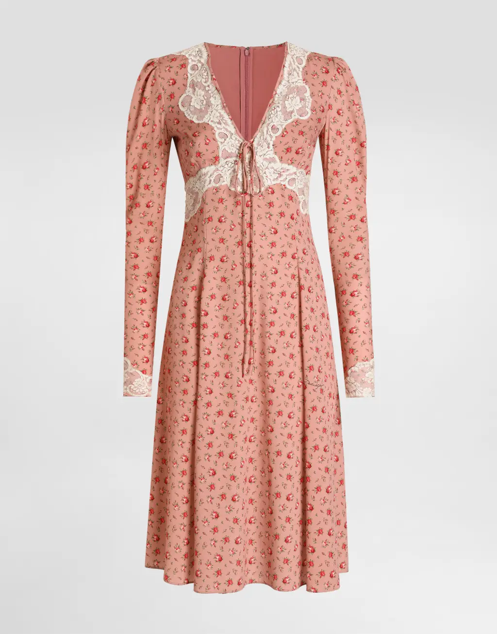 真丝绉缎小玫瑰印花连衣裙