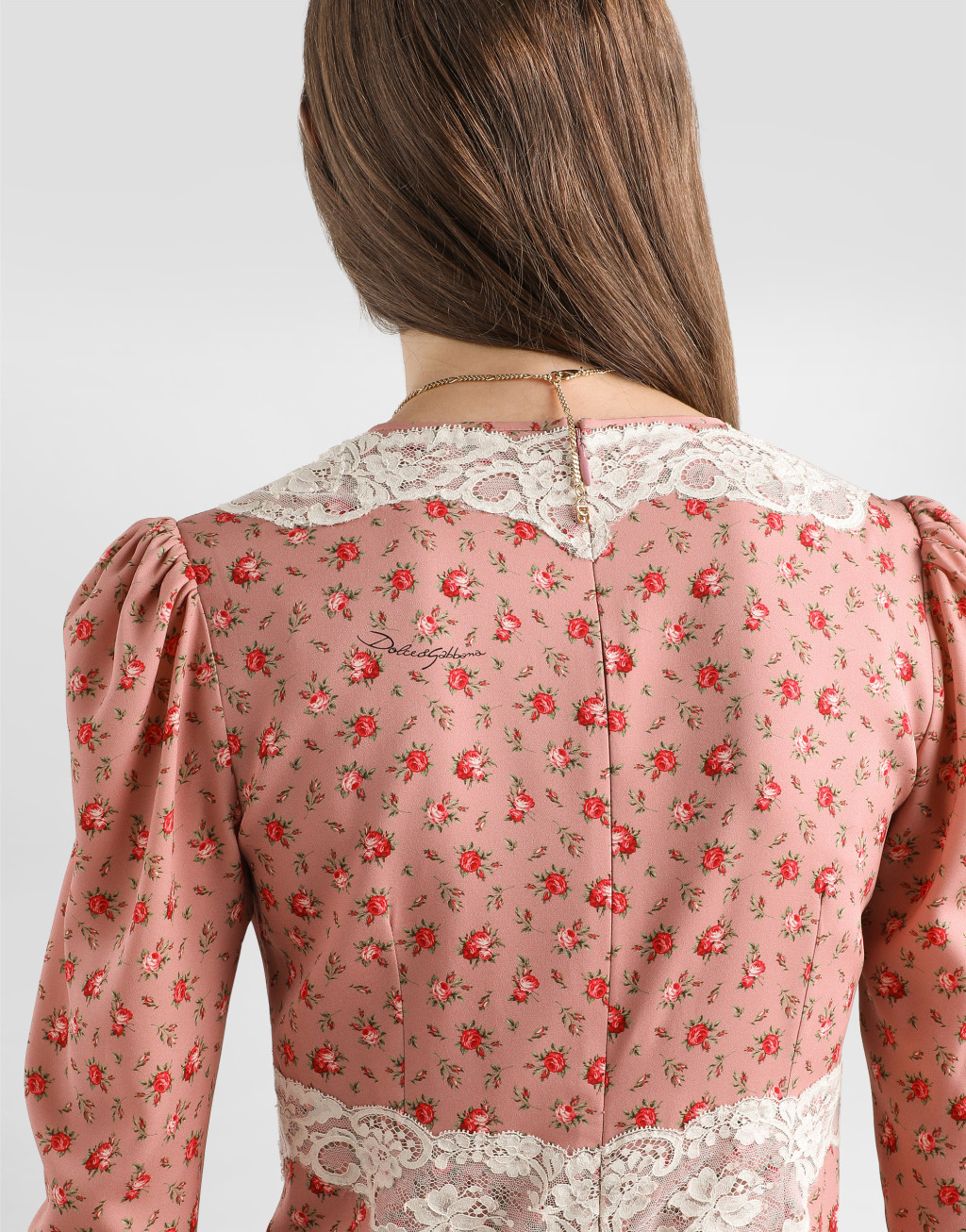 真丝绉缎小玫瑰印花连衣裙5