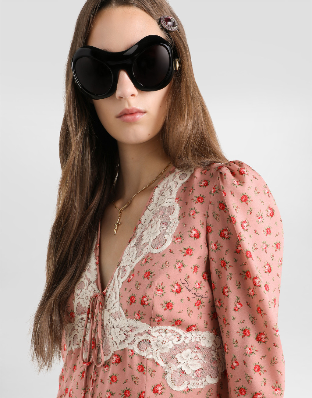 真丝绉缎小玫瑰印花连衣裙4