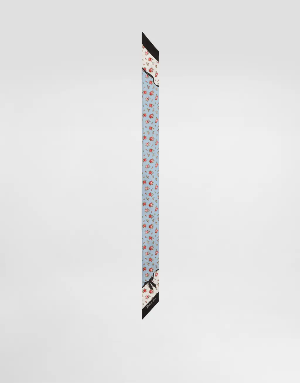 真丝斜纹绸小玫瑰印花细长丝巾 6x100