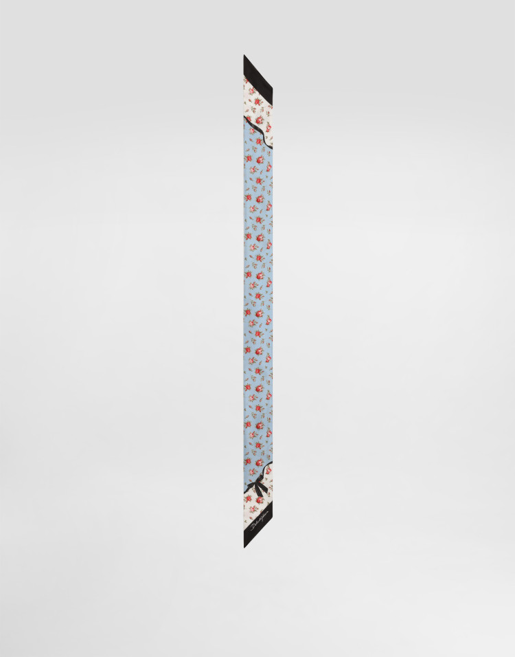 真丝斜纹绸小玫瑰印花细长丝巾 6x100