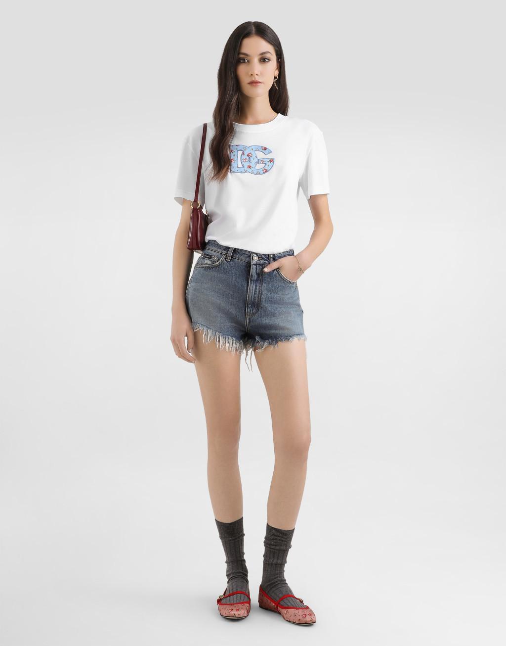 针织棉T恤 饰以DG印花贴布2