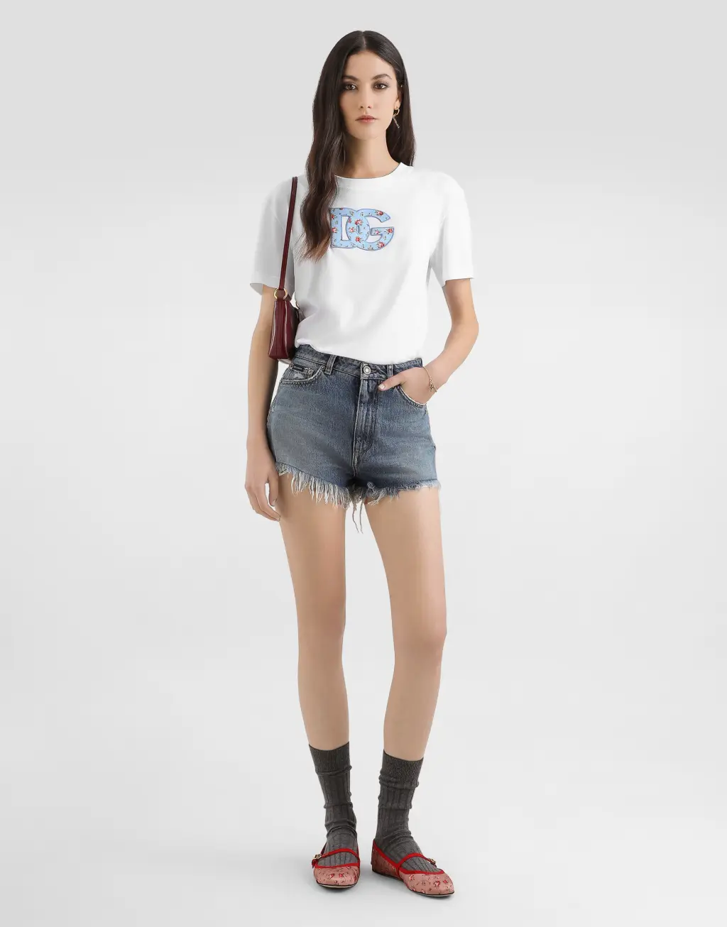 针织棉T恤 饰以DG印花贴布