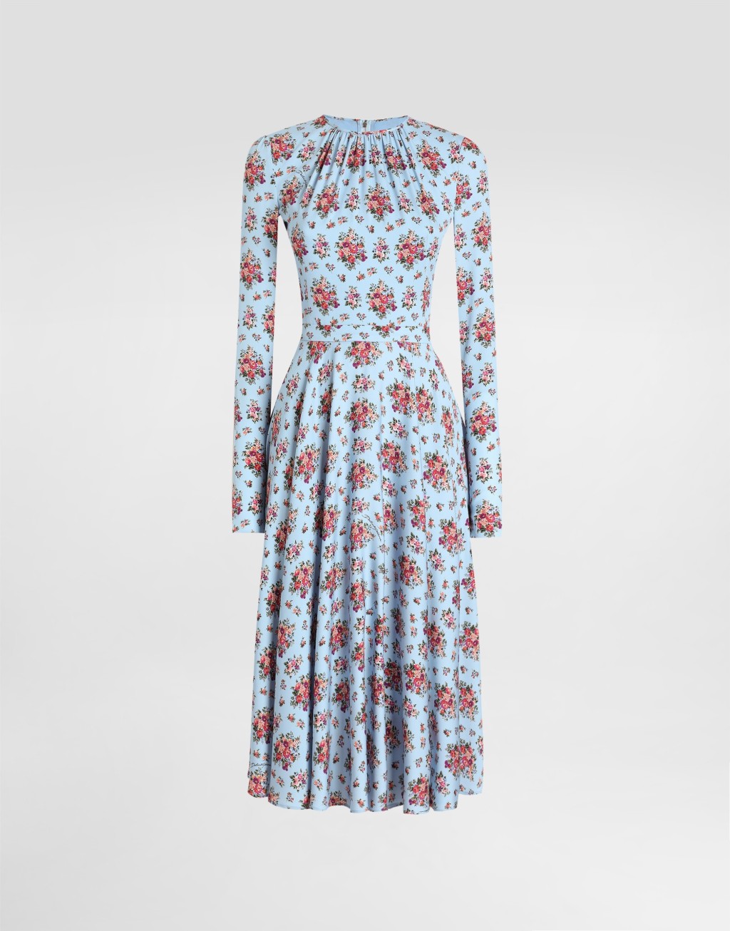 真丝缎长连衣裙 小花束印花1