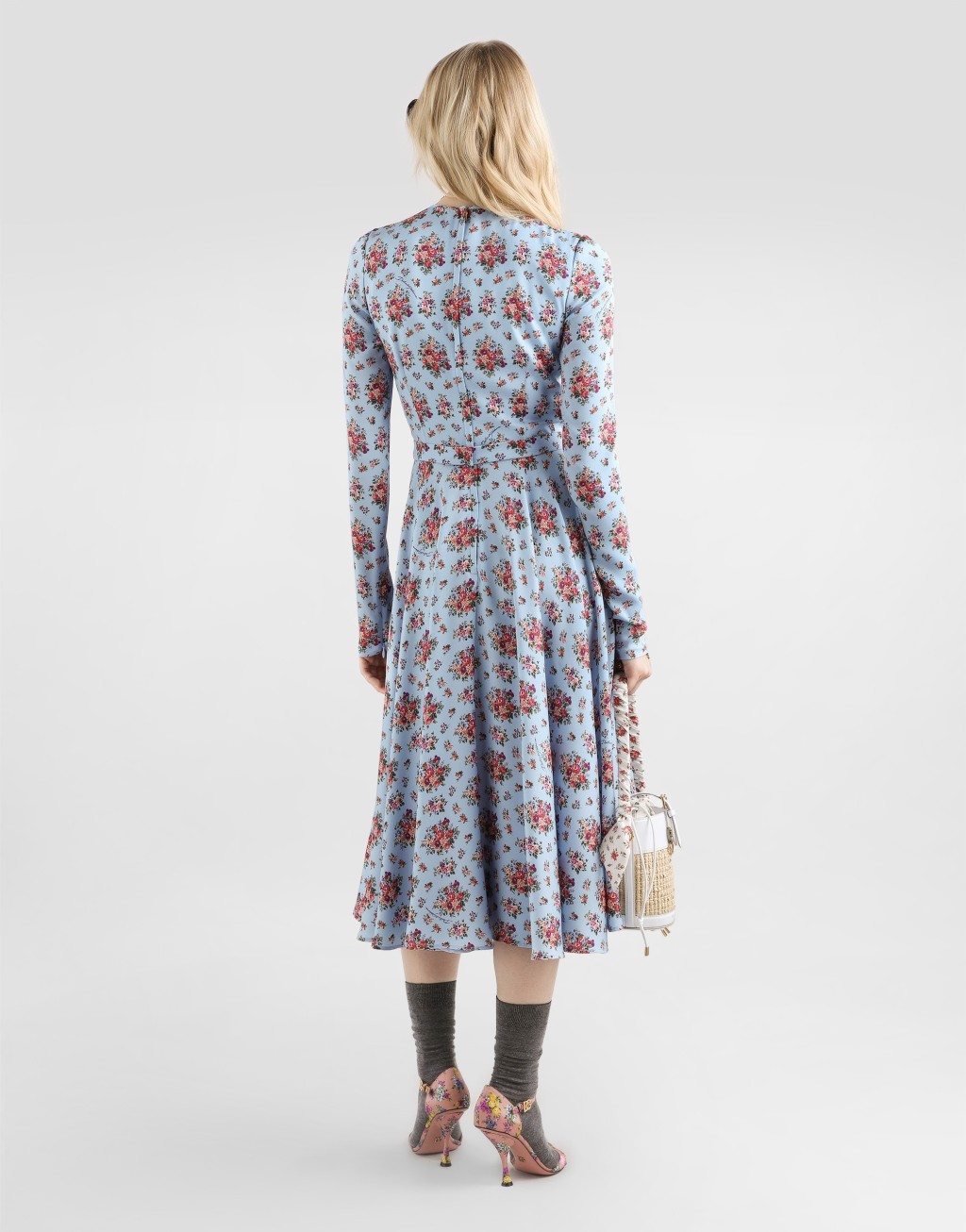 真丝缎长连衣裙 小花束印花3