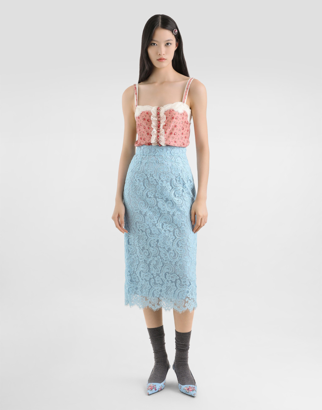中长半身裙 绳绣蕾丝2
