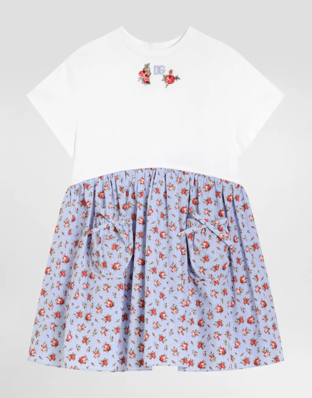 花卉印花针织与府绸连衣裙 饰以DG刺绣