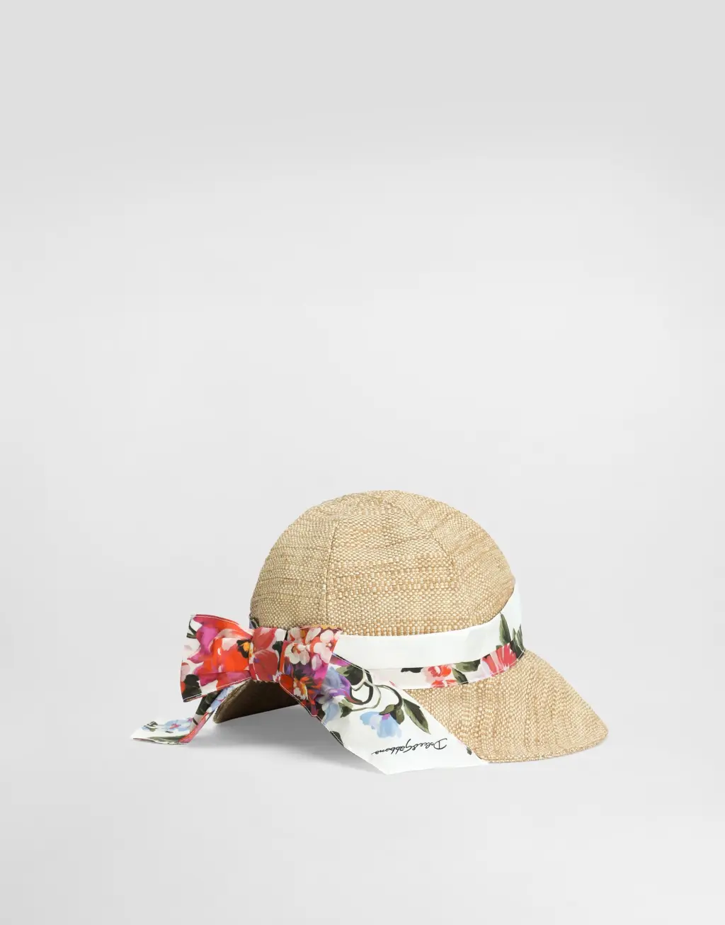 拉菲草帽 饰以花卉印花帽带