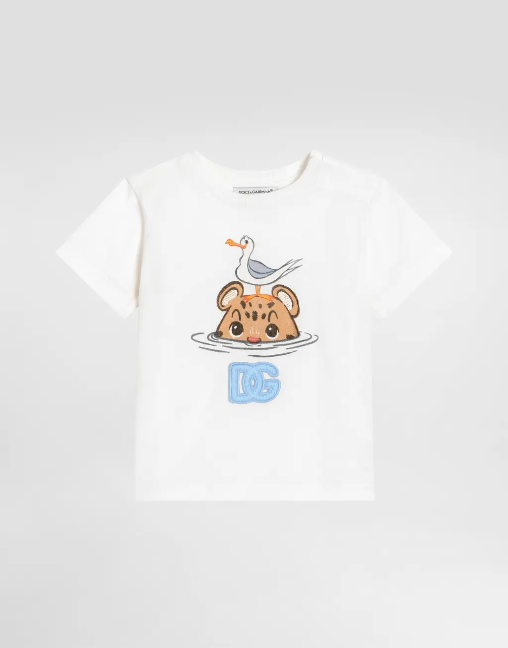 豹纹印花配DG徽标弹力棉T恤